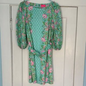 Lilly Pulitzer Green and Pink Floral Long Sleeve Dress